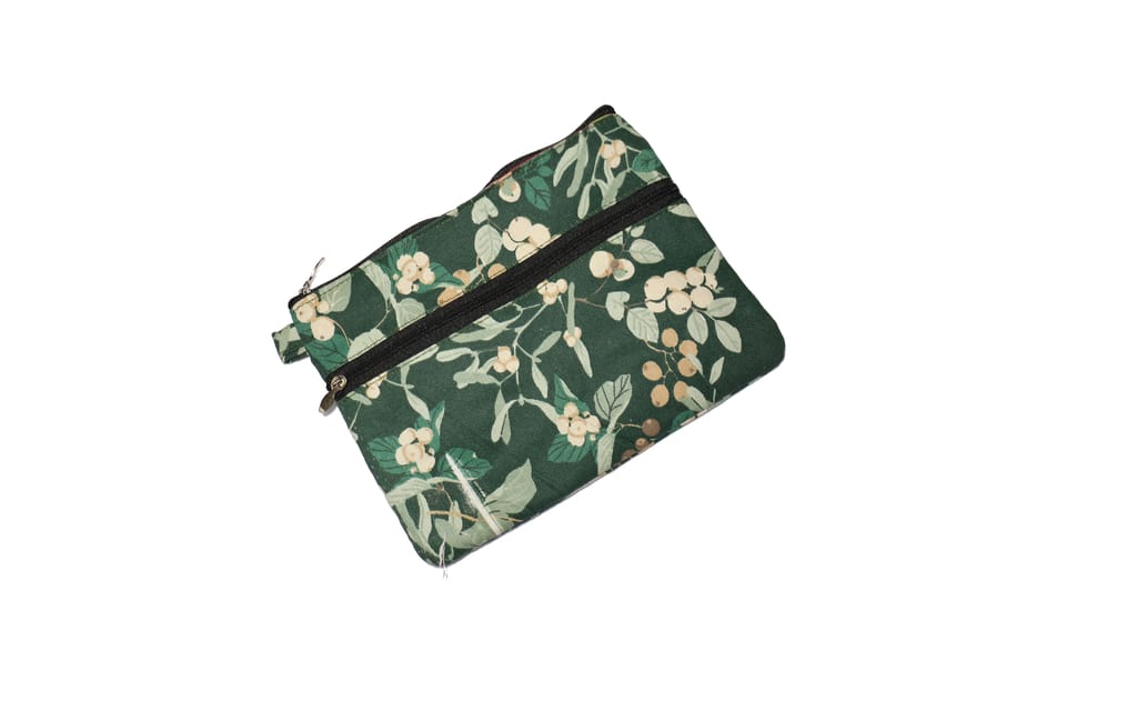 Dark Green Floral Zippered Pouch Multipurpose Cosmetic Bag view 2