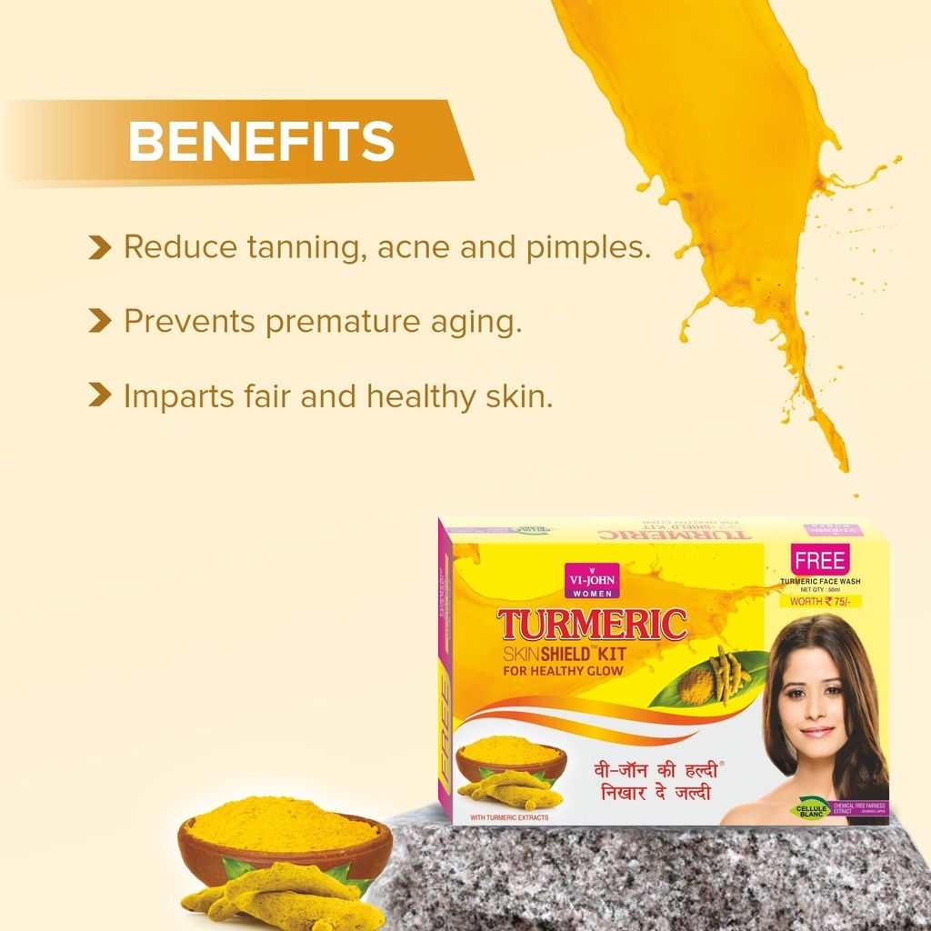 VI-JOHN Women Turmeric Skin Shield Facial Kit with Free Turmeric Face Wash (55 + 50 G) 110 G view 2