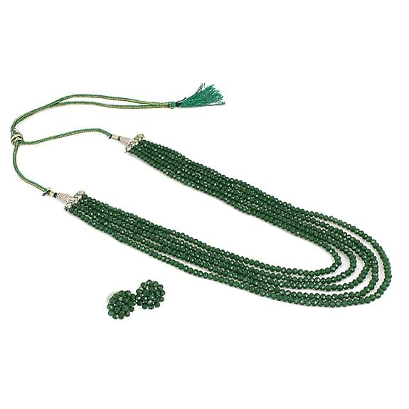 Manbhar Gems - Crystal Gemstone Beads Green Necklace Set for girl and Women 5 layer Mala With Stud Earring stylish traditional Beaded Fashion jewellery