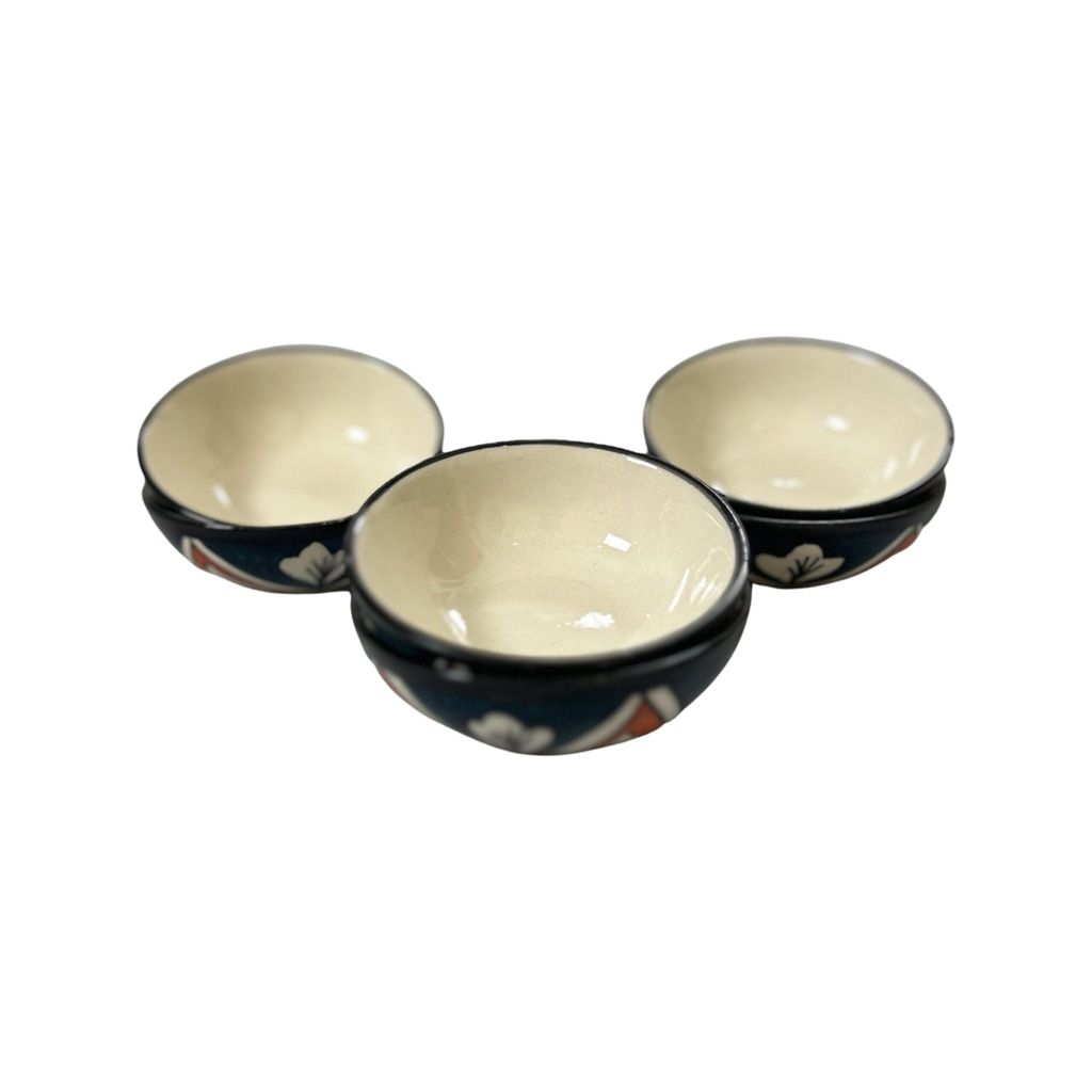 Ceramic Dining Teal Blue and Red Floral Ceramic Dip Bowls Set of 6 || Ketchup Bowls || Sauce Bowls || Chutney Bowls view 2