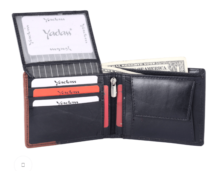 Black Leather Bifold Wallet with Brown Accent view 2