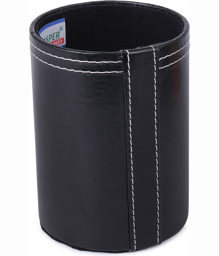 Rasper Genuine Leather Black Pen Holder for Office Table Stylish Round Pen Pencil Holder Desk Organizer Multipurpose Pen Stand Holder (3x3x4 Inches) view 2