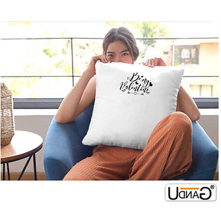 UDNAG White Polyester 'Valentine | Bemy Valentine' Pillow Cover [16 Inch X 16 Inch] view 2