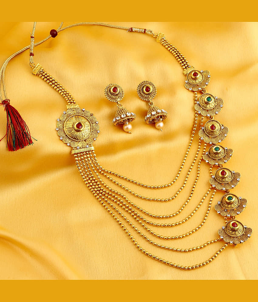 Sukkhi Alloy Golden Traditional Necklaces Set Long Haram view 2