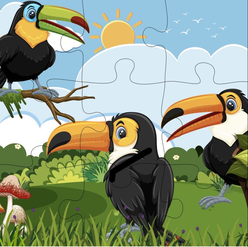 Fiddlys Kid's Wooden Jigsaw Puzzle Games for Children & Kids Paperless Puzzle - 9 Pieces (Pack of 6 Bird) Age 3+ view 2