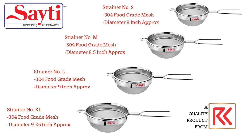 RK Sayti Stainless Steel Round Strainer Set, 304 Grade Single Mesh, Premium Polish, 4 Sizes (S/M/L/XL) view 2