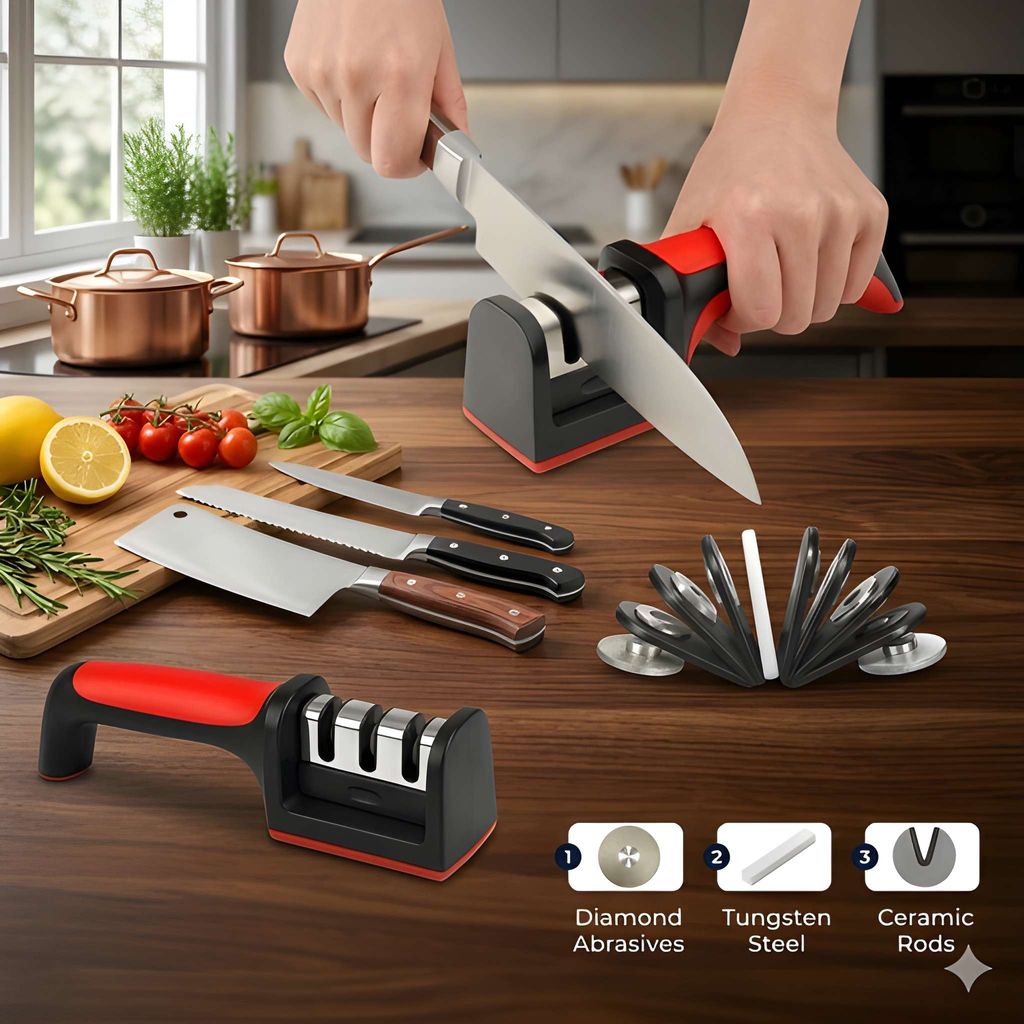 Rockfield Professional Knife Sharpener | 3 Stage Advanced Kitchen Knife Sharpening Tool | Manual Knife Sharpener for Chef Knives, Steel Knives & Kitchen Blades (Original) view 2