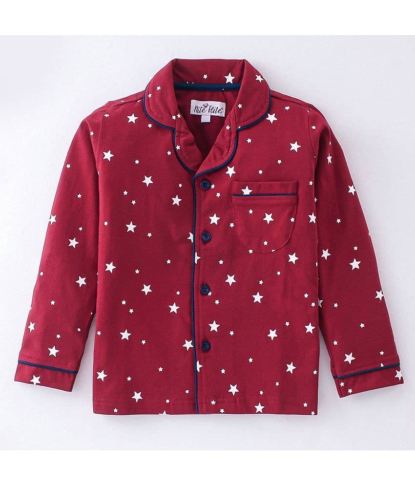 Nite Flite Pack of 1 Girls Cotton Nightsuit Set ( Red ) view 2