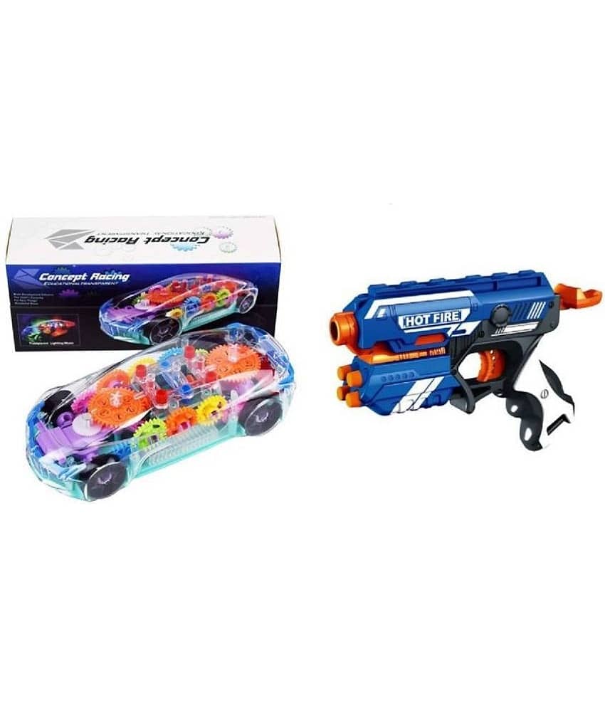 AURAPURO PRESENTS COMBO OF BULLET DART GUN WITH TRANSPARENT CAR TOY