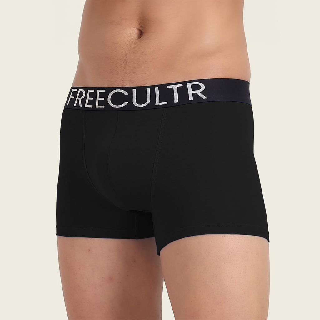 Freecultr Men's Underwear Organic Cotton (Ultrasoft Waistband) Premium Snug-Fit Trunk Pack of 2-Black,Brilliant Blue view 2