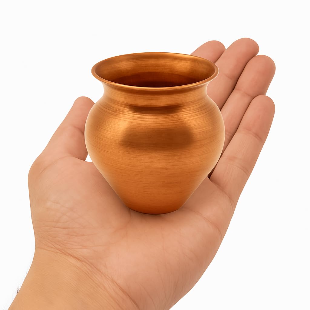 Copper Kalash Small Size for Puja | 2.25 Inch Chhota Copper Lota for Pooja | Tamba Lota for Temple & Home Rituals | 100 ml Ragi Chembu | Tambe Home Mandir Vessel view 2