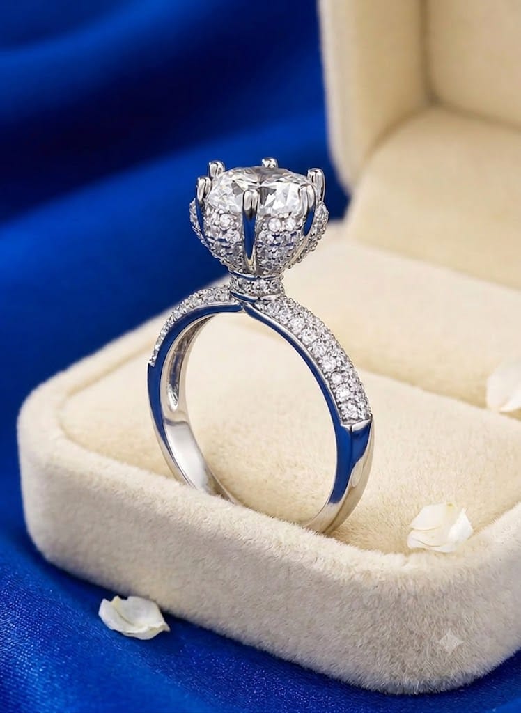 Elegantra Adjustable Solitaire Ring for Women | Brilliant Cut CZ Crystal Ring with Pavé Band | Elegant Promise Ring | Engagement, Anniversary, Proposal & Gift for Her view 2
