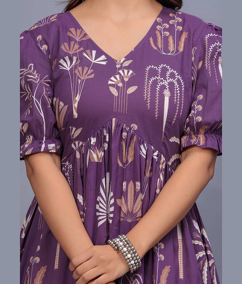 CTMTEX Pack of 1 Cotton Printed Anarkali Women's Kurti - ( Purple ) view 2