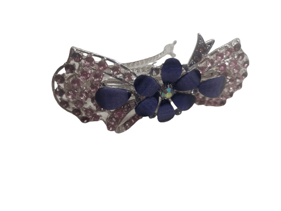 Rhinestone studded hair clip with flower design view 2
