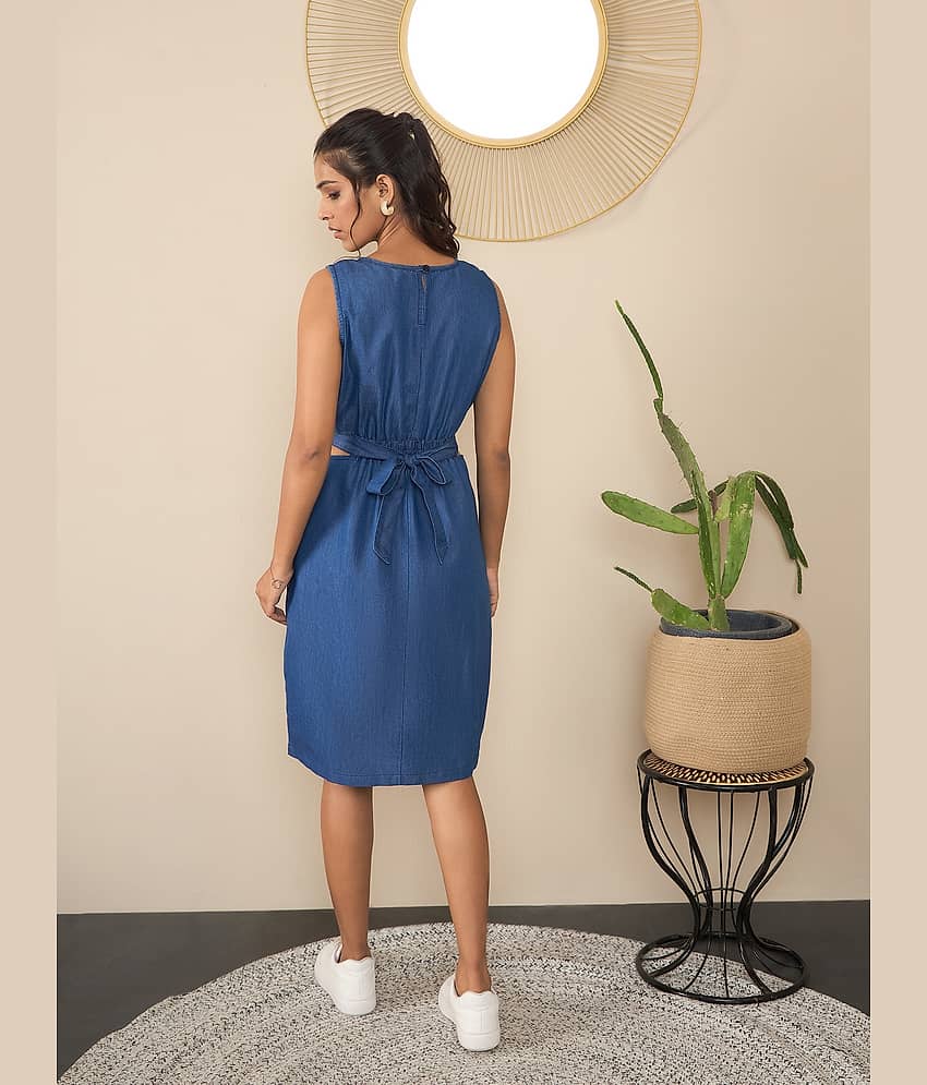 StyleStone Women Denim Solid Fit & Flare Dress ( Blue ) view 2