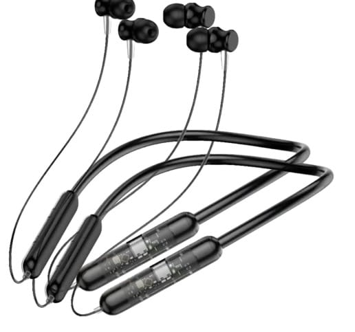 BT Transparent Stereo Battery Life 72 hrs Neckband Call Vibration Alart Bluetooth Headset (Pack of 2) Black