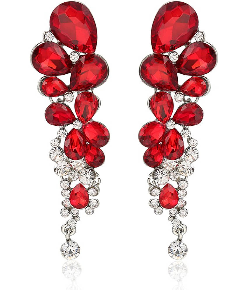 YouBella Fashion Gold-Plated Silver Plated Stylish Crystal Fancy Party Wear Earrings Jewellery for Women (Red) view 2