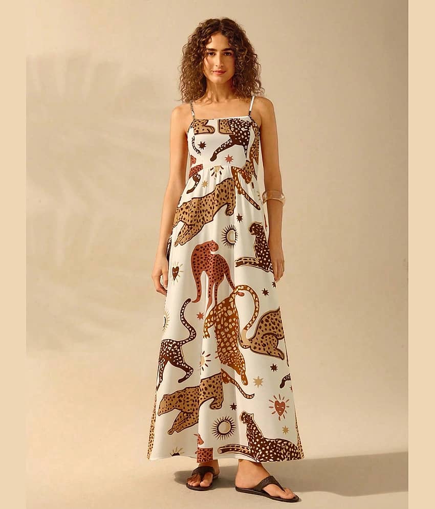 Sheetal associates Women Polyester Printed Fit & Flare Dress ( White )