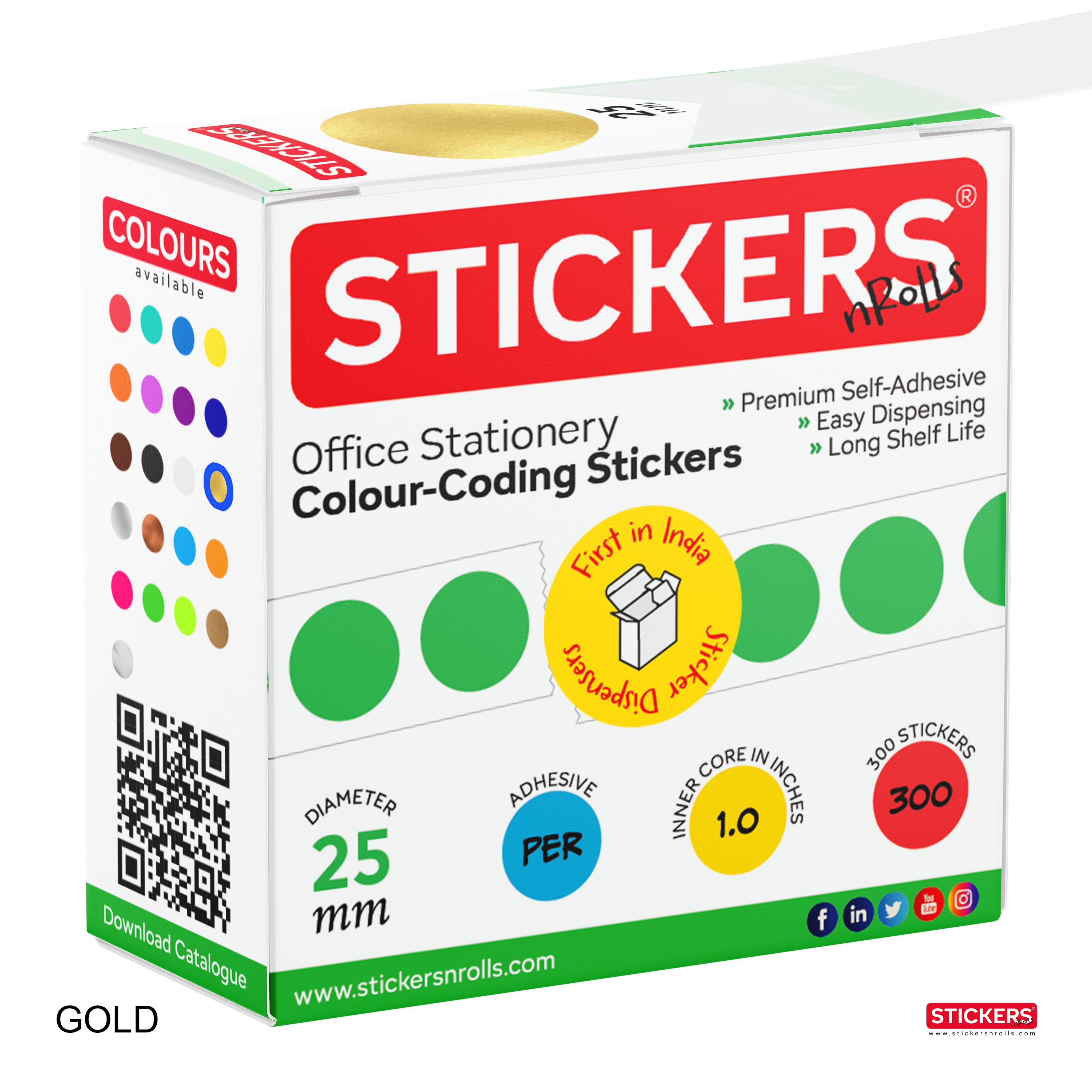 25mm - Round - Metallic Colours - Colour Coding Stickers - Permanent Adhesive view 2
