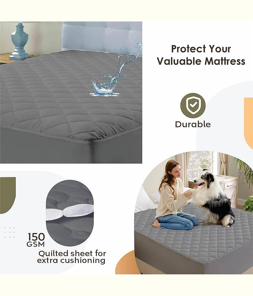 GURU SALES - Quilted Water Proof Double King Size Mattress Protector - 198 cm (78") x 198 cm (78") - Grey view 2