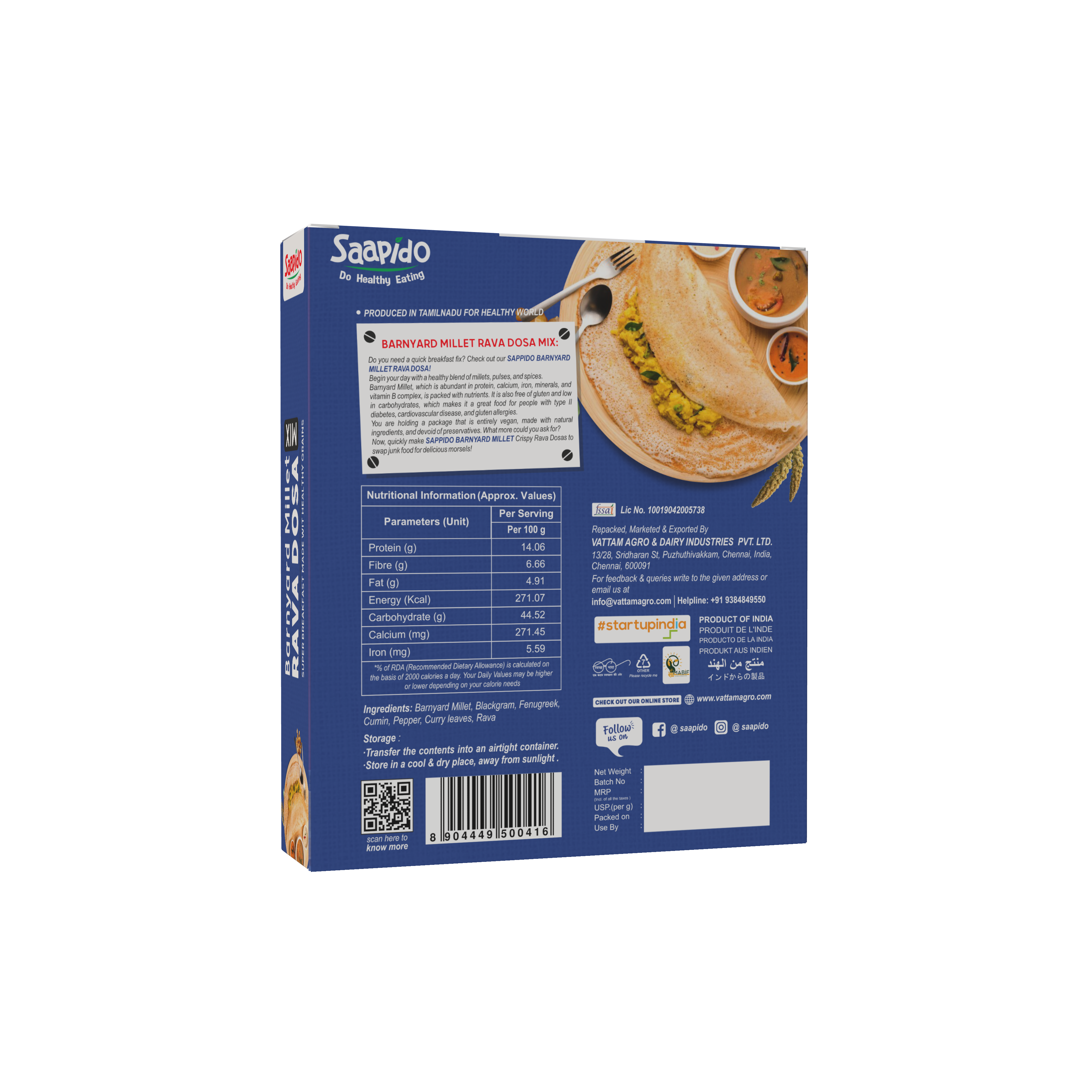 Saapido Barnyard Millet Rava Dosa Mix 500g view 2