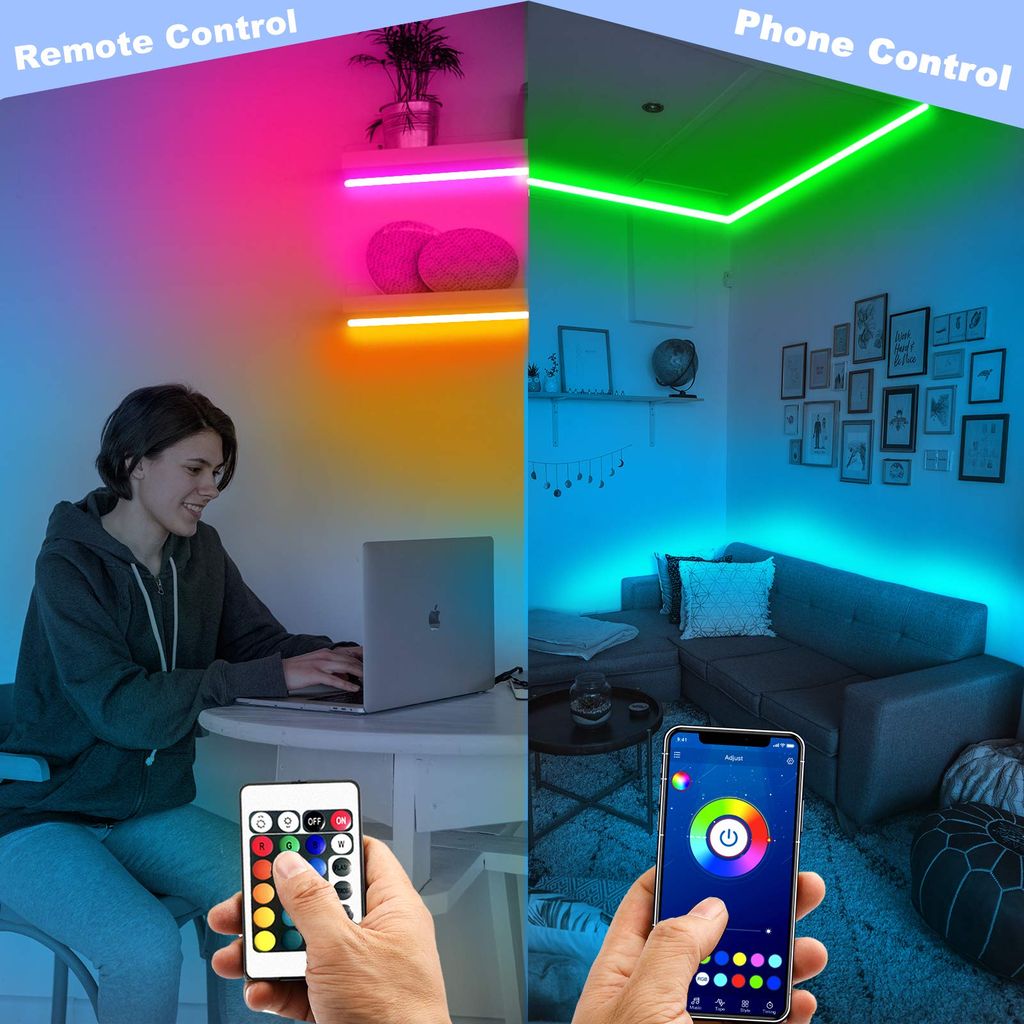 DAYBETTER Led Lights for Bedroom 65.6ft Smart Light Strips,2 Rolls of 32.8ft Led Light Strips with App Control Remote,Music Sync Color Changing Lights for Room Party view 2
