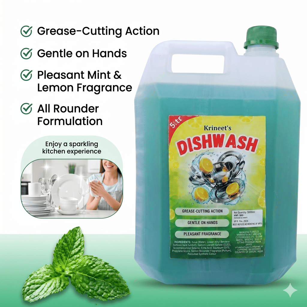 Krineet's Lemon Dishwash Liquid 5 Litre | Powerful Grease Cutter | Removes Oil & Food Residue | Gentle on Hands | Long Lasting Freshness view 2