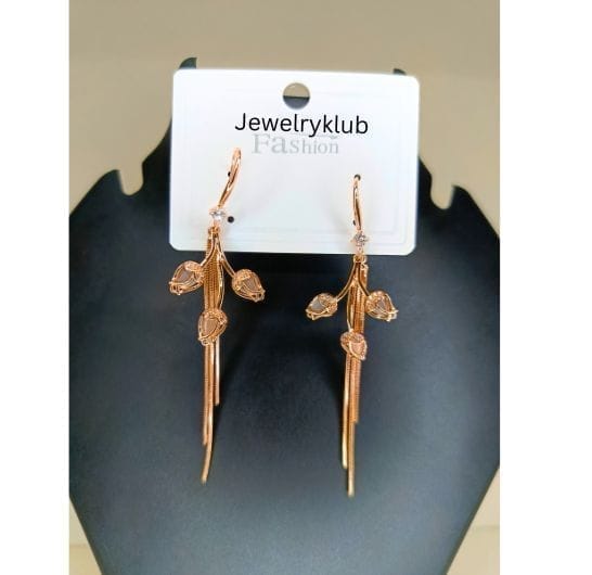 Jewelryklub Dangling American Diamond Earrings with Stone For Girls Women Leaf Shaped view 2