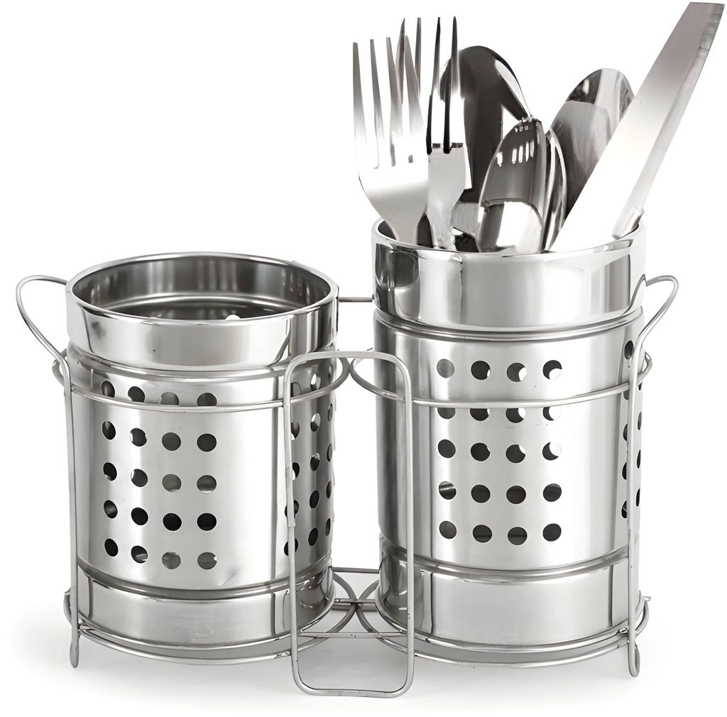 Heavy Metal Cutlery Stand Duo Holder | Multipurpose Kitchen Spoon & Utensil Organizer Rack | 2-Section Storage Holder for Spatula, Knife, Fork, Spoon & Chopsticks | Tabletop Kitchen Organiser (Original) view 2