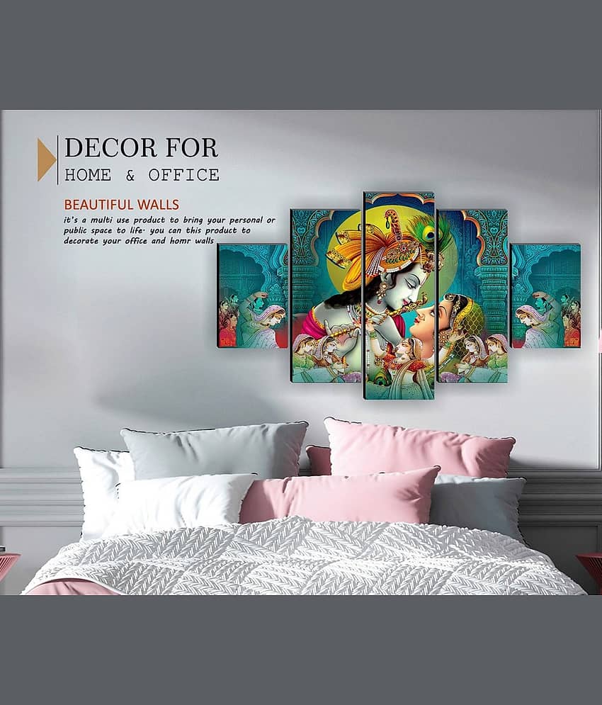 SNDArt Set Of 5 Radha Krishna Wall Paintings For Living Room 18 x 30 inch view 2