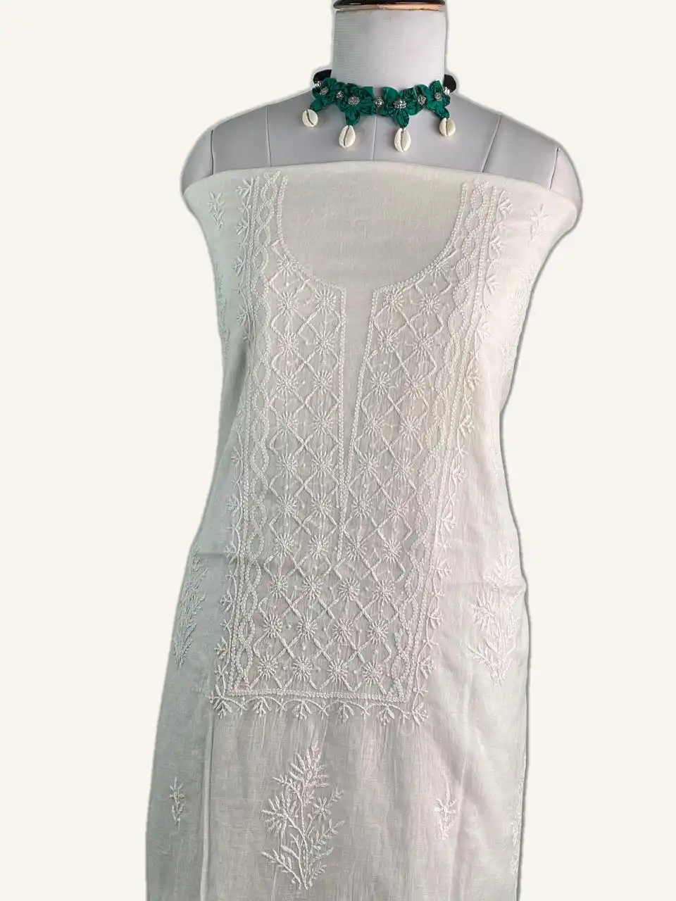 Chikankari Mul Chanderi Dress Material Zari Border Dupatta view 2