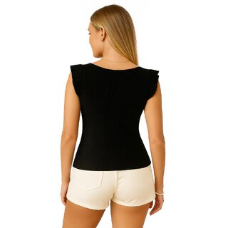 ATLIES Women Black Ribbed Square Neck Sleeveless Top view 2