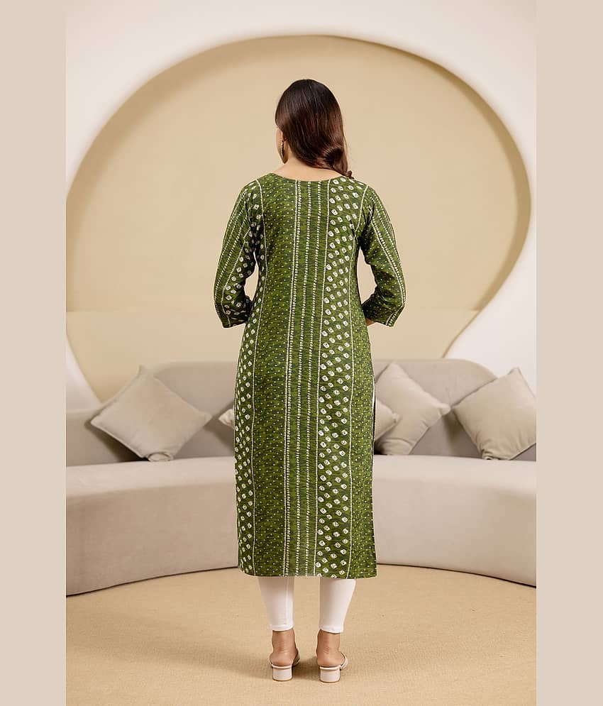 Kapadia Women Cotton Printed Straight Kurti ( Green ) view 2