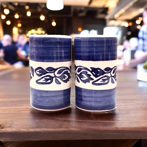 STOREPEDIA Ceramic Salt and Pepper Shaker, Handcrafted Dispenser Container Set Spice Jar for Kitchen Dining Table Top Accessories Decorative Items Storage, Refillable Bottle Set of 2 view 2