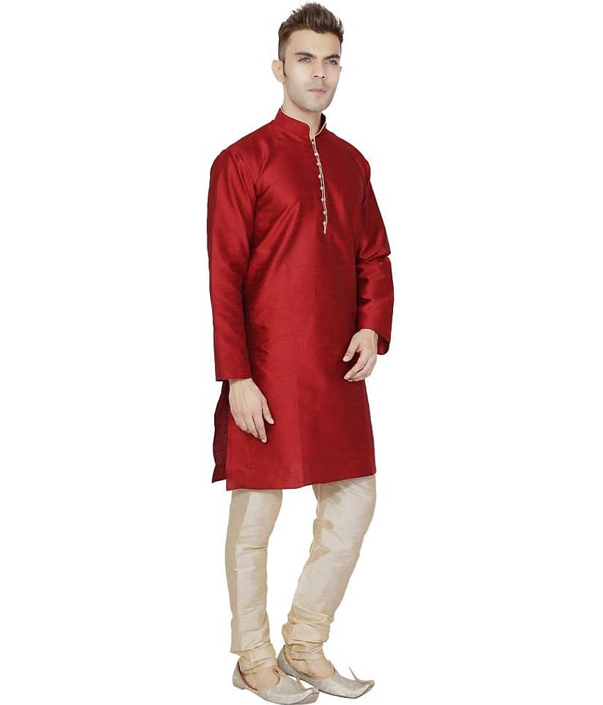 SKAVIJ Red Silk Blend Kurta Pyjama Set view 2