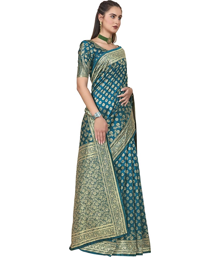 Sariya Jacquard Woven Saree With Unstitched Blouse Piece ( Blue ) view 2