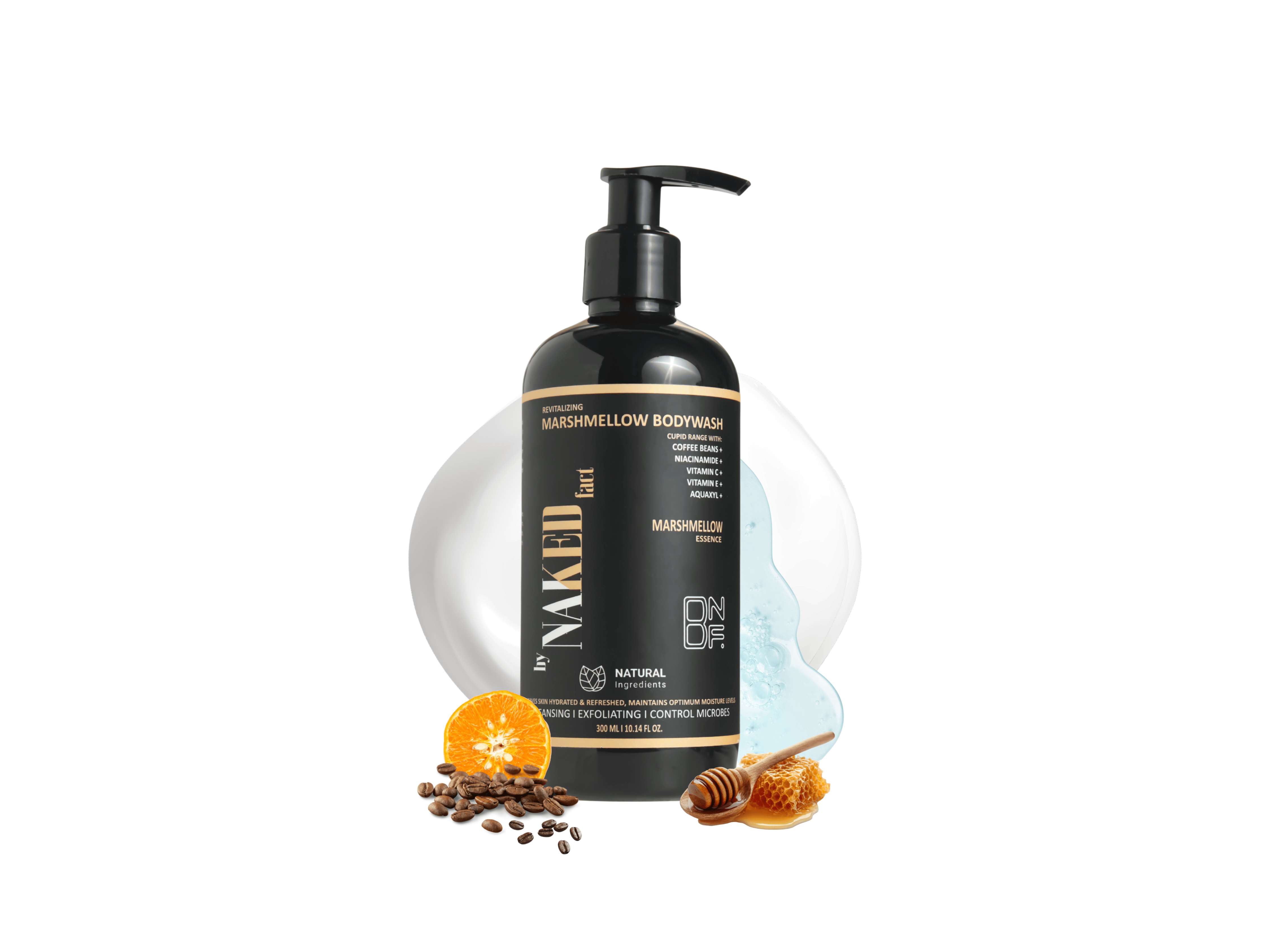 By NAKED fact Cupid Marshmallow Revitalizing Body Wash for Couples | Refreshing Shower Gel for Deep Cleansing, Exfoliating, Hydrating, Balance moisture, Oil control | 6 Hours sensual feel | Infused with Vitamin C, E, Niacinamide, Saffron & Coffee beans-300 ml