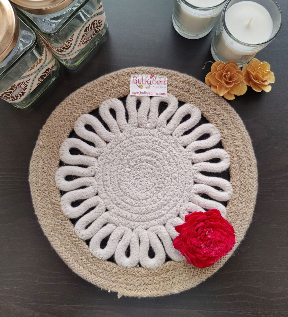 Round table mats cotton placemats (pack of 2) | Hotpads / trivets 9", Heat Resistant, Reversible Use (Payal) by Bulky Santa view 2