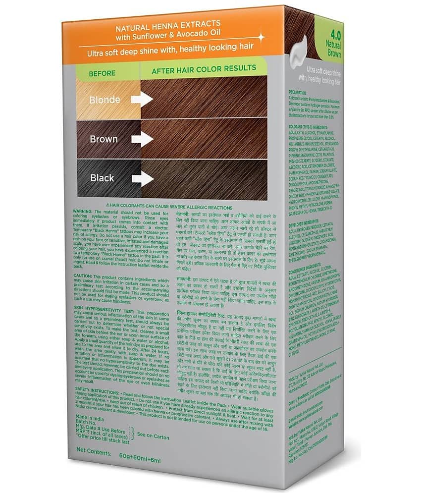 Nisha Creme Hair Color 4.0 Natural Brown 120g Pack of 2, Permanent Hair Colour, No Ammonia, 100% Grey Coverage view 2