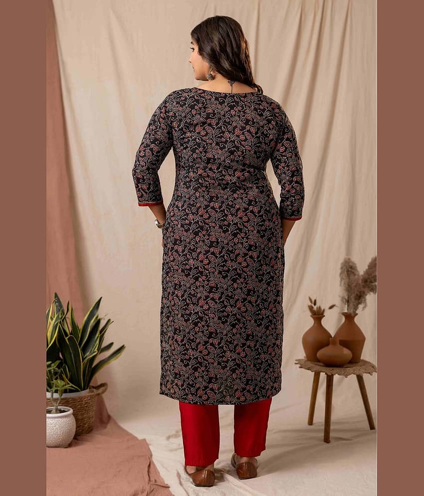 AMTHI Women Cotton Self Design A-line Kurti ( Black ) view 2