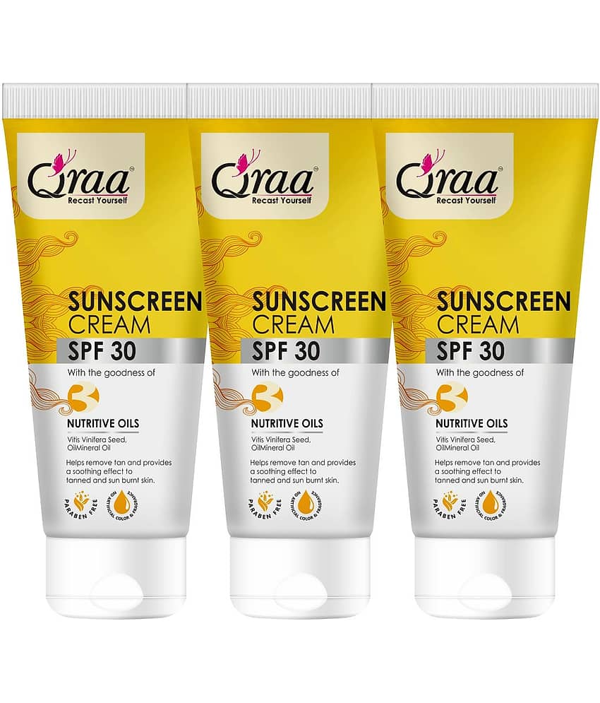 Qraa Sunscreen - Spf 30 Pa++++ |Helps Remove Tan|Helps In Sun Burn|Parabens Free 300 Gm (Pack Of 3)