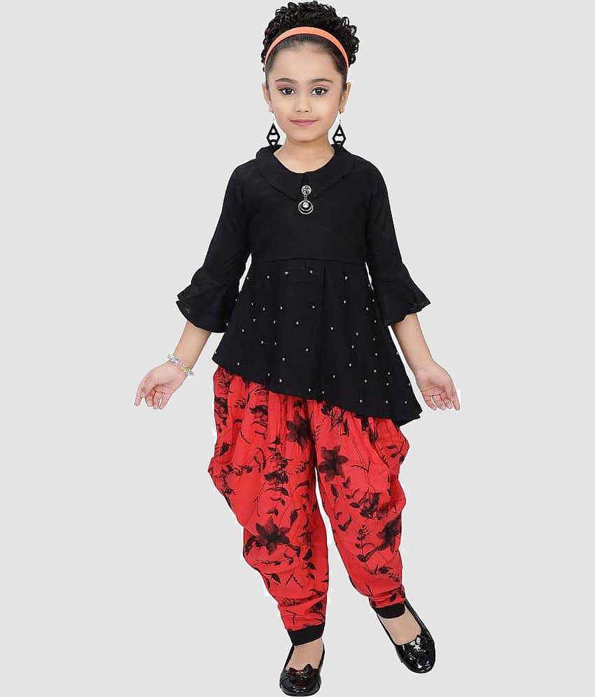 9stiches - Red Rayon Girls Top With Dhoti ( Pack of 1 )