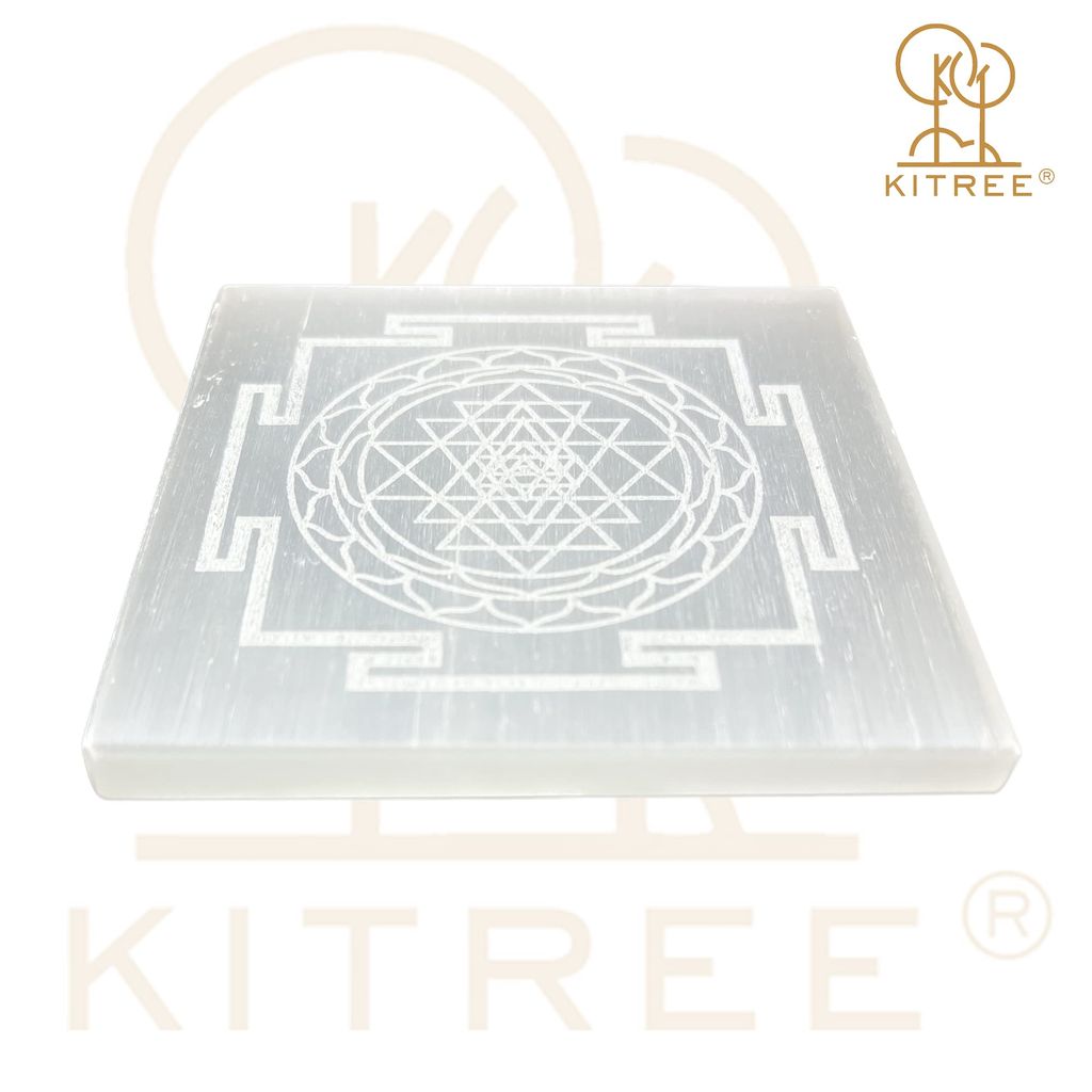 KITREE Natural Selenite Charging Engraved Ying Yang Symbol Squares Plate for Reiki Healing and Fengshui Crystal 7.5 x 7.5 Centimeters (Weight 95 GMS) (Shape Square) (Color White) view 2