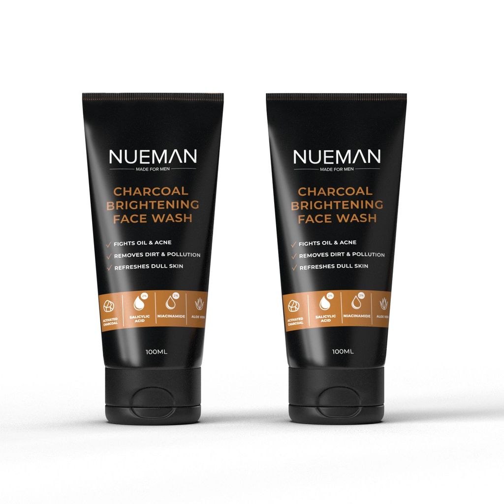 NUEMAN Charcoal Brightening Face Wash | For Men | All Skin Types | With Salicylic Acid, Niacinamide, Aloe Vera & Neem | Fights Acne, Oil, Dullness | Dermatologically Tested