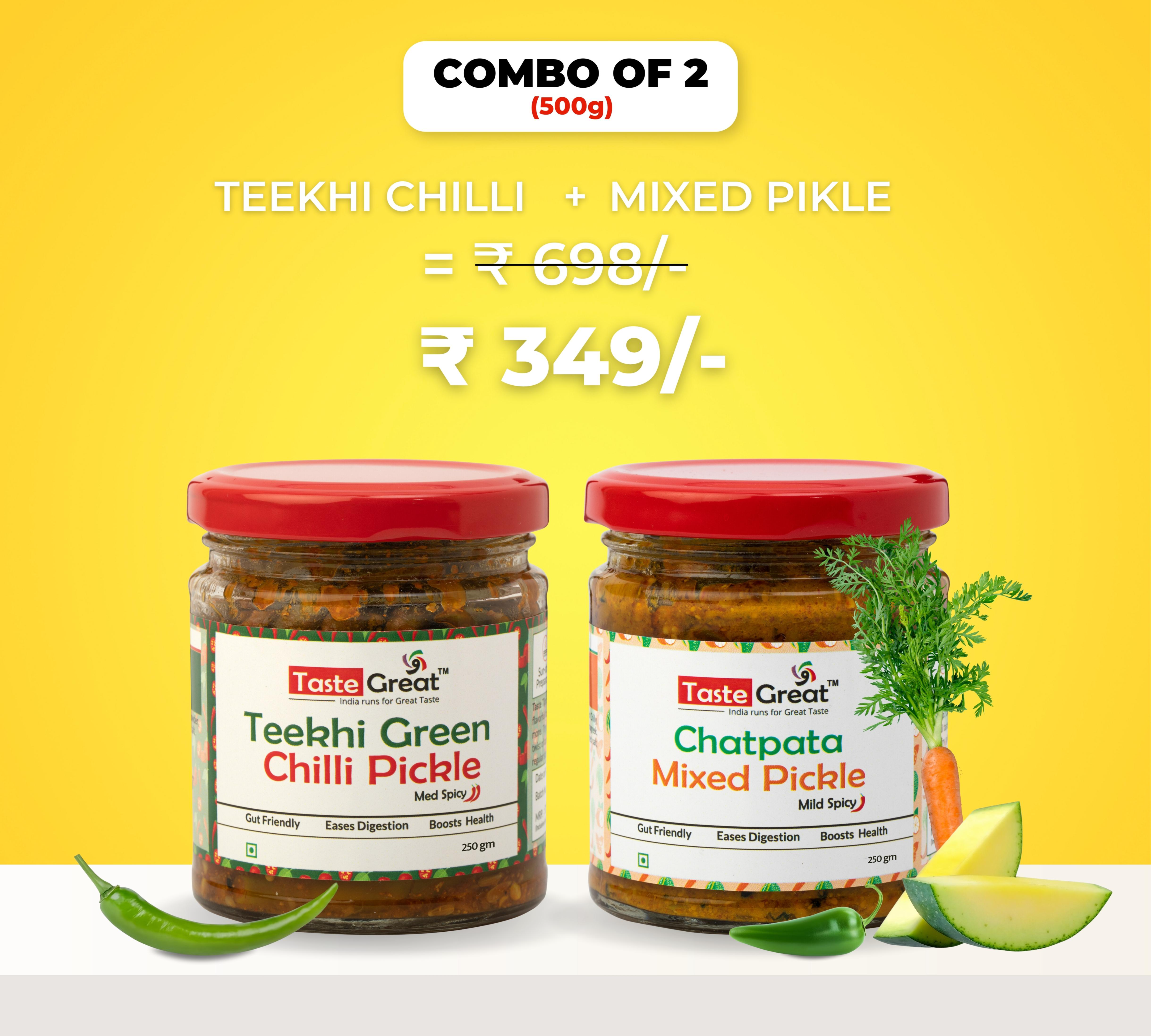Chatpata Mixed Pickle + Teekhi Chilly Pickle -Combo Pack (250 X 2= 500 gm) view 2