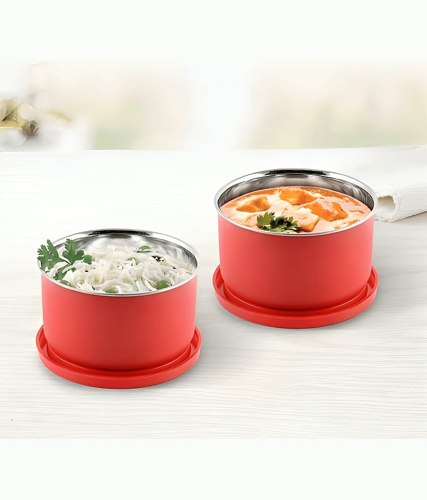 Kitcorner Lock N Steel Steel Red Food Container ( Set of 2 ) view 2
