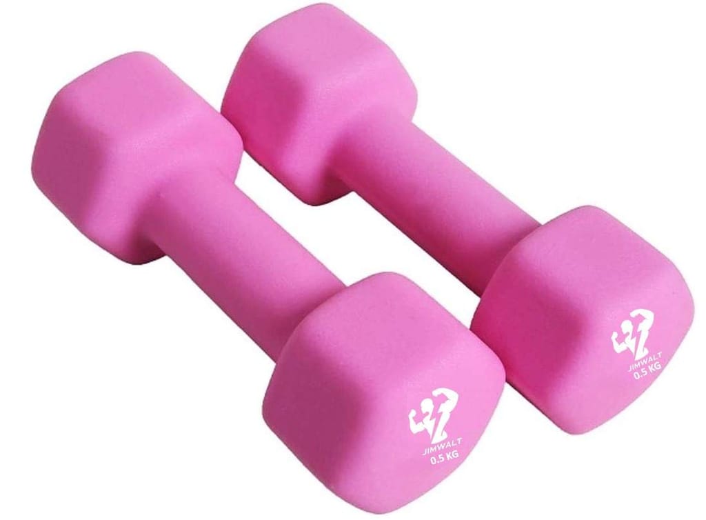 JIMWALT Premium Half Coating Cast iron Neoprene Dumbbells Proudly Made in India (0.5+0.5=1, light pink) view 2