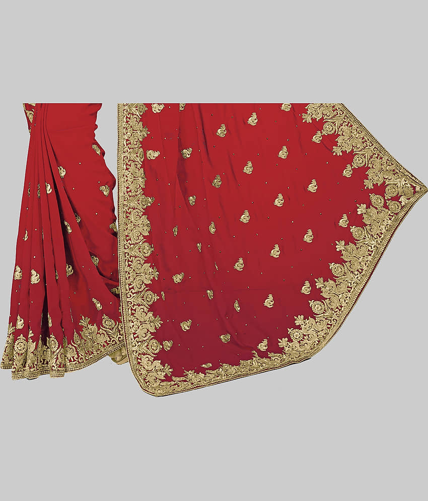 Om Shantam Sarees Georgette Embellished Saree With Unstitched Blouse Piece ( Pink ) view 2