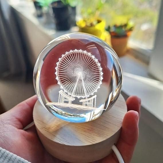 3D Crystal Ball Night Light, Ferris Wheel Ball Night Lamp with Wooden Base Fantasy Decoration Crystal Ball LED Night Light Bedroom Decor ( Ferris Wheel ) view 2