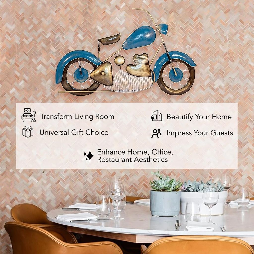 The Natural Art and Craft - Metal Wall Decor For Living Room And Bedroom Metal Wall Art Sculpture For Decorating Drawing Room Sofa Wall Gift For Home Decor Or Office Decor (Handpainted Bullet Bike), 10 Centimeters view 2